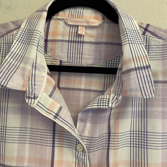 Victoria’s Secret Large pajama top shirt button up plaid Pink/Purple multicolor - Picture 5 of 9